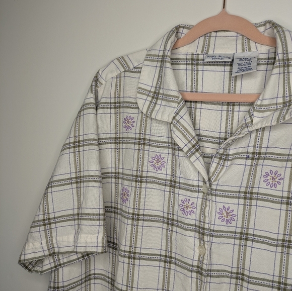 22W/24W Vintage 90s Plaid Embroidered Button-Up Shirt Boho Western Cottagecore - Picture 4 of 11